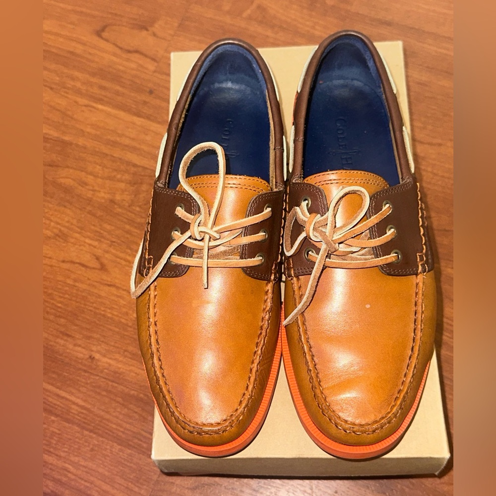 Cole Haan Men's Fire Island Boat  Tan and Brown Boat Shoes